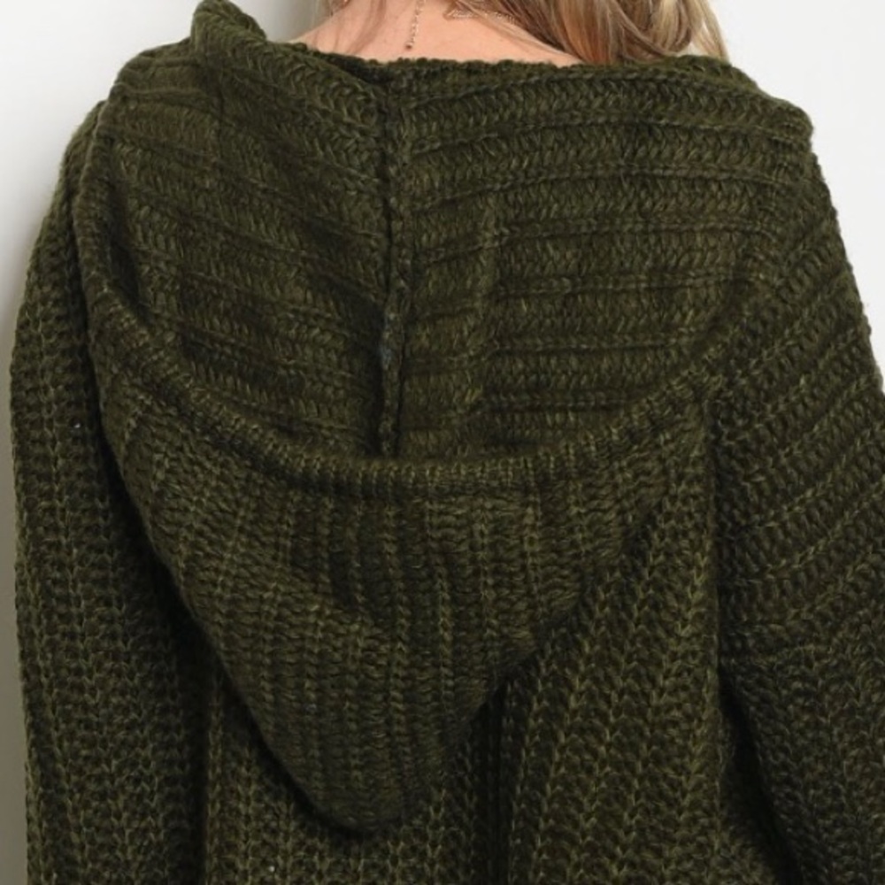 OLIVE CHUNKY KNIT HOODIE SWEATER - Picture 3 of 5